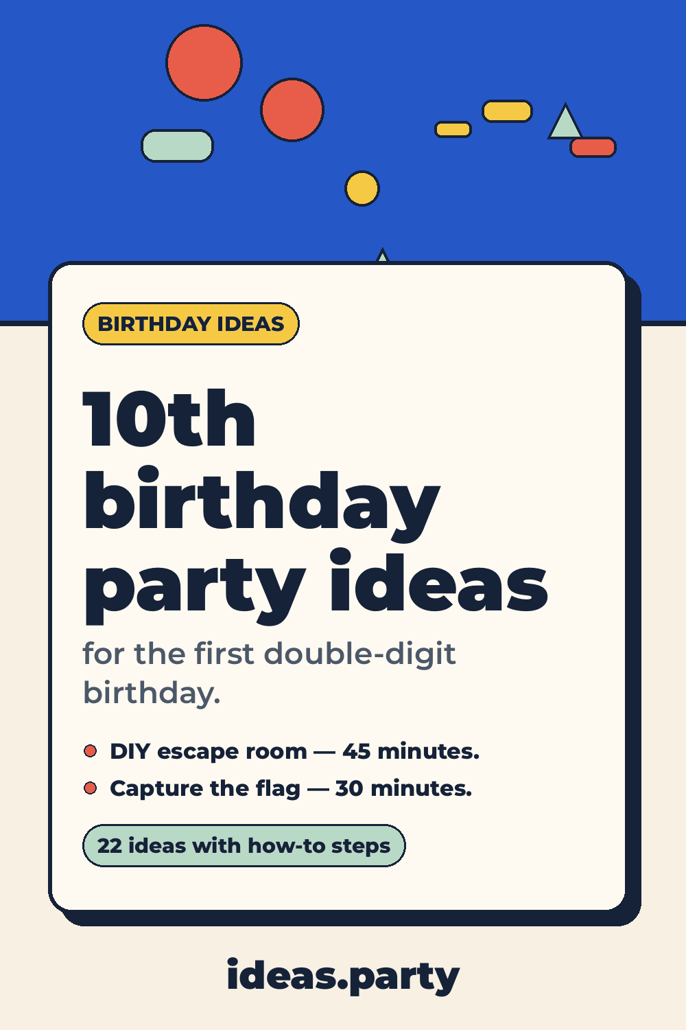 Graphic titled “10th birthday party ideas” from ideas.party