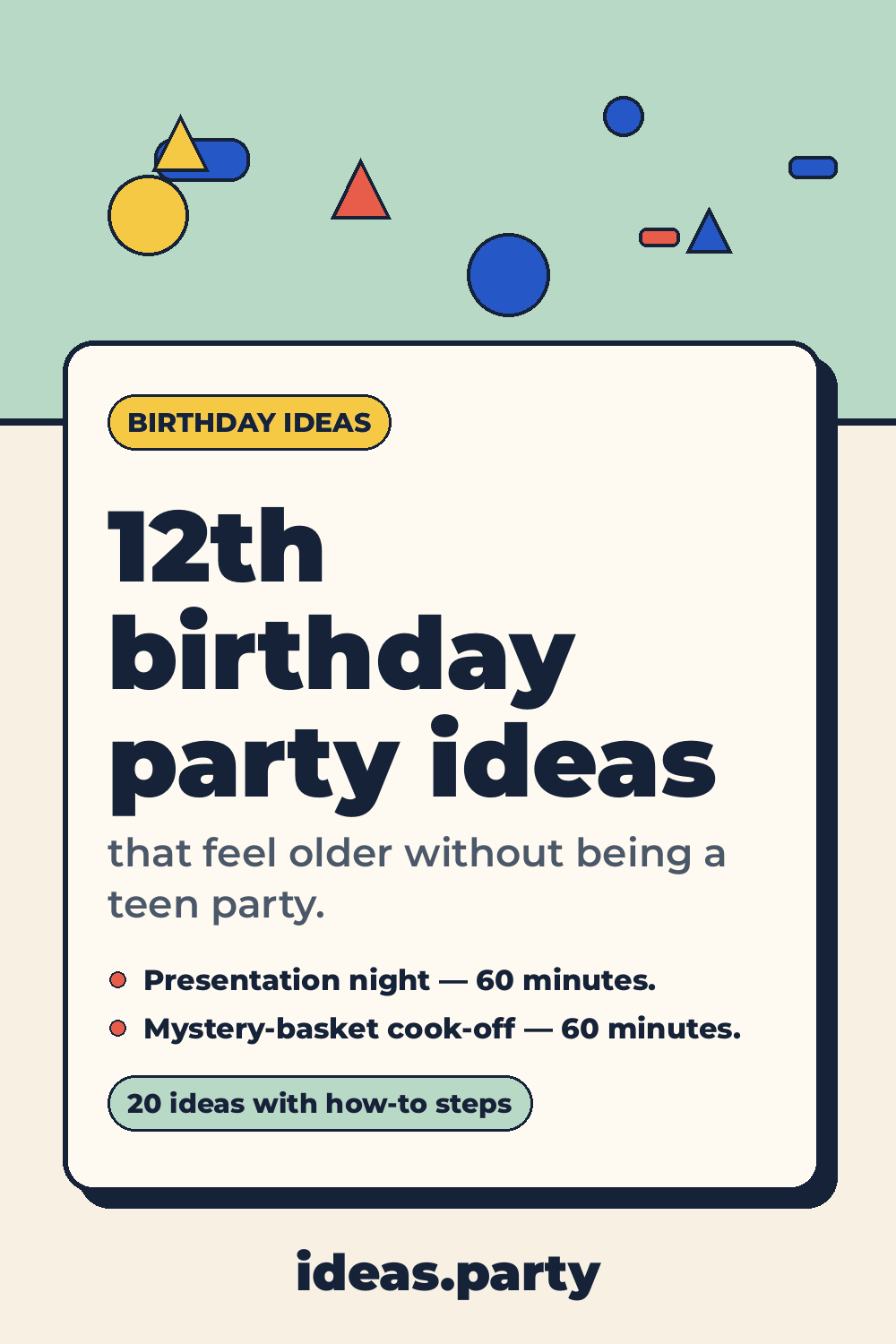 Graphic titled “12th birthday party ideas” from ideas.party