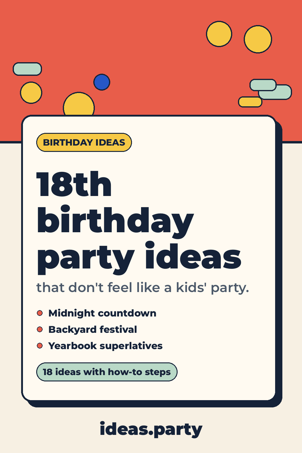 Graphic titled “18th birthday party ideas” from ideas.party