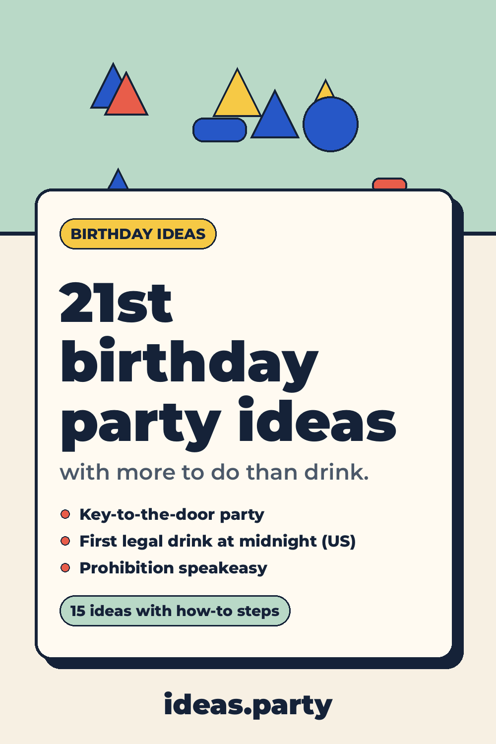 Graphic titled “21st birthday party ideas” from ideas.party