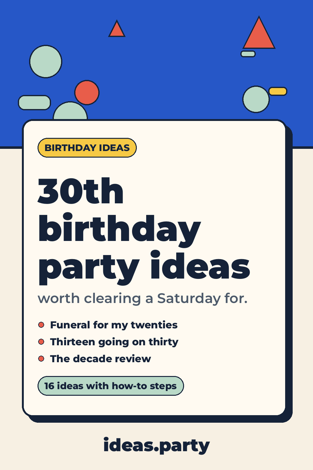 Graphic titled “30th birthday party ideas” from ideas.party