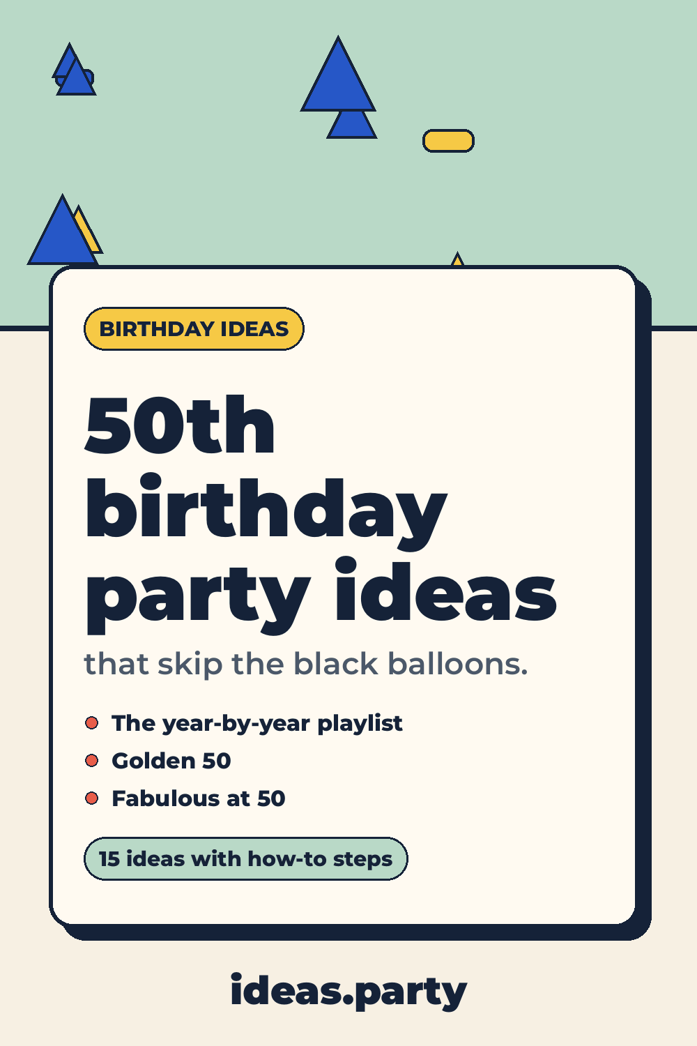 Graphic titled “50th birthday party ideas” from ideas.party