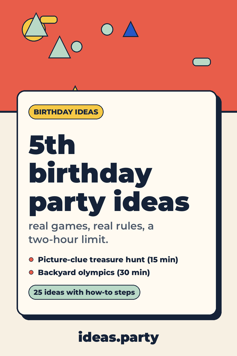 Graphic titled “5th birthday party ideas” from ideas.party