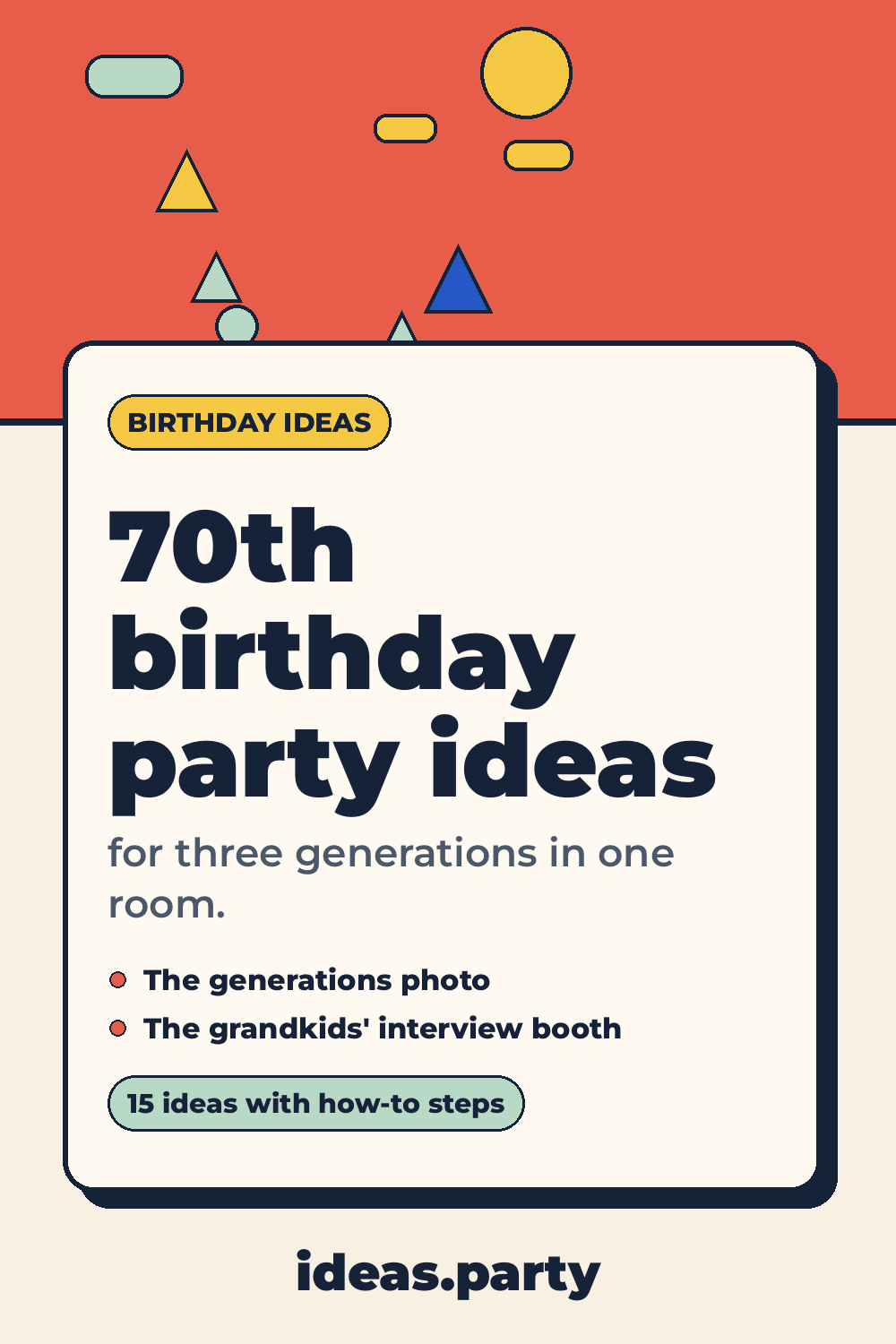 Graphic titled “70th birthday party ideas” from ideas.party
