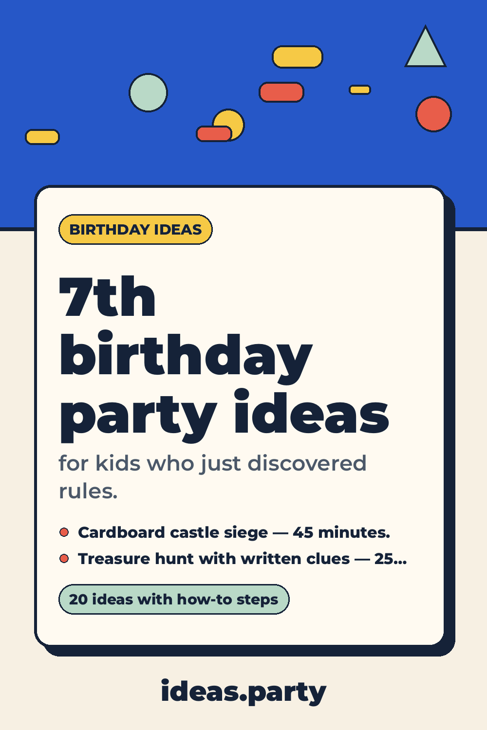 Graphic titled “7th birthday party ideas” from ideas.party
