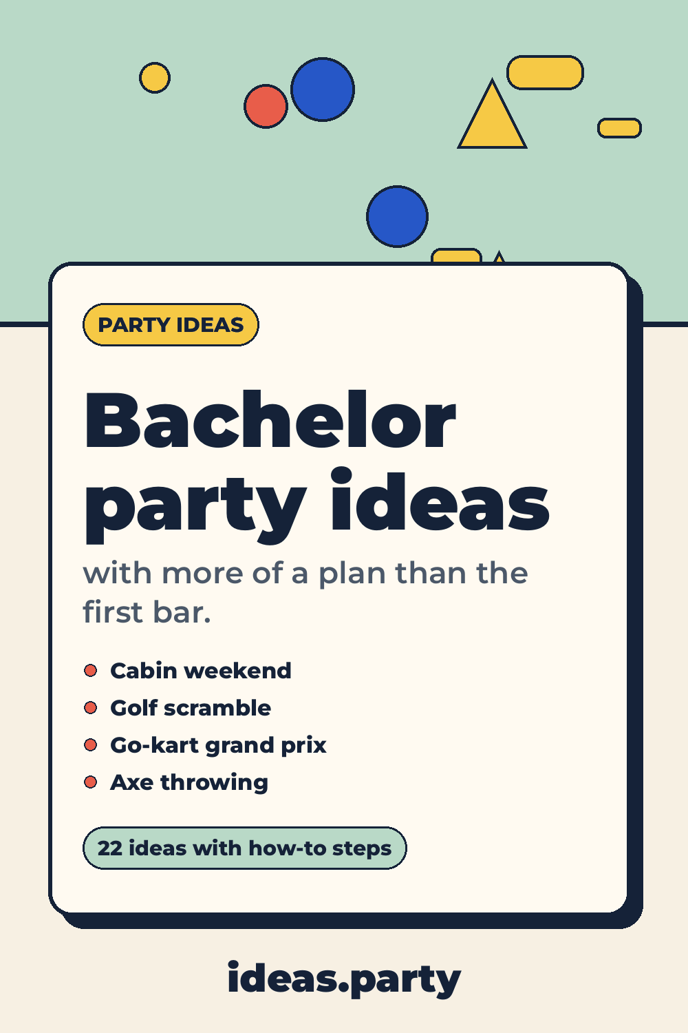 Graphic titled “Bachelor party ideas” from ideas.party