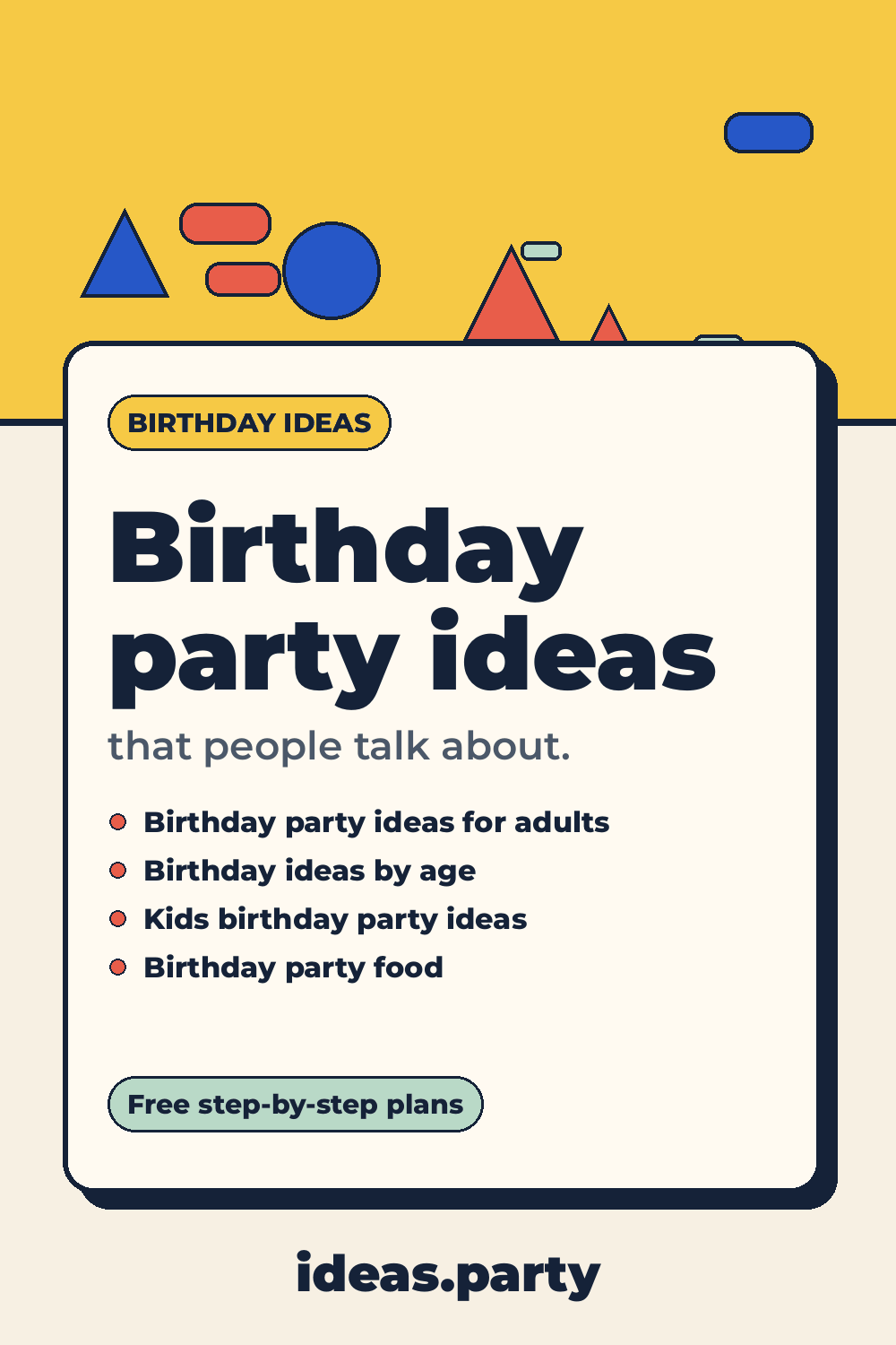 Graphic titled “Birthday party ideas” from ideas.party