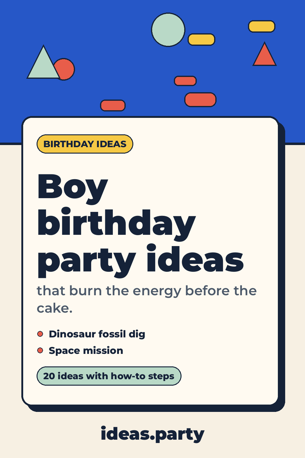 Graphic titled “Boy birthday party ideas” from ideas.party