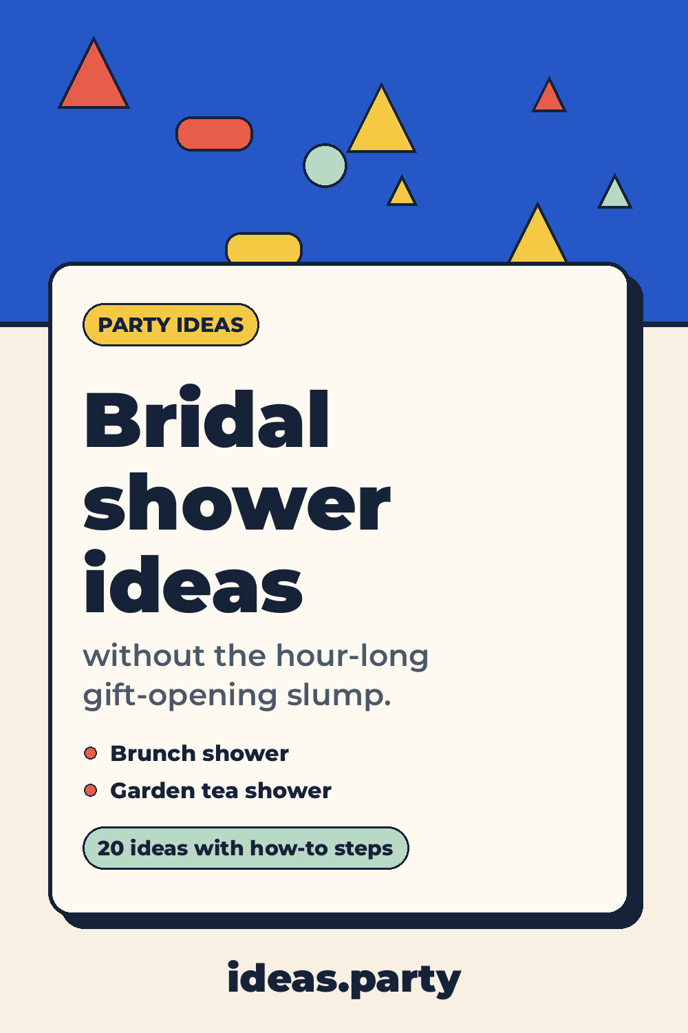 Graphic titled “Bridal shower ideas” from ideas.party