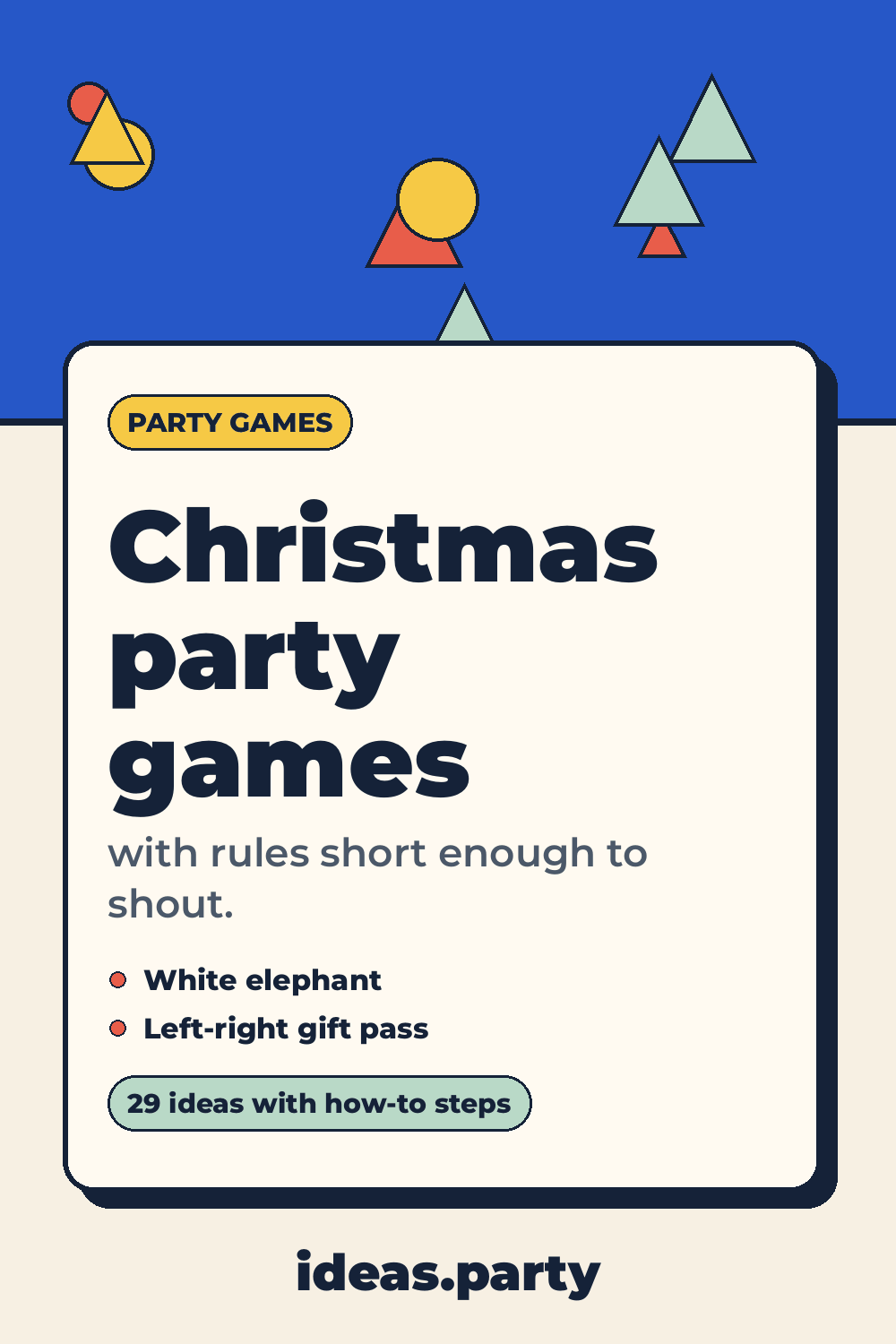 Graphic titled “Christmas party games” from ideas.party