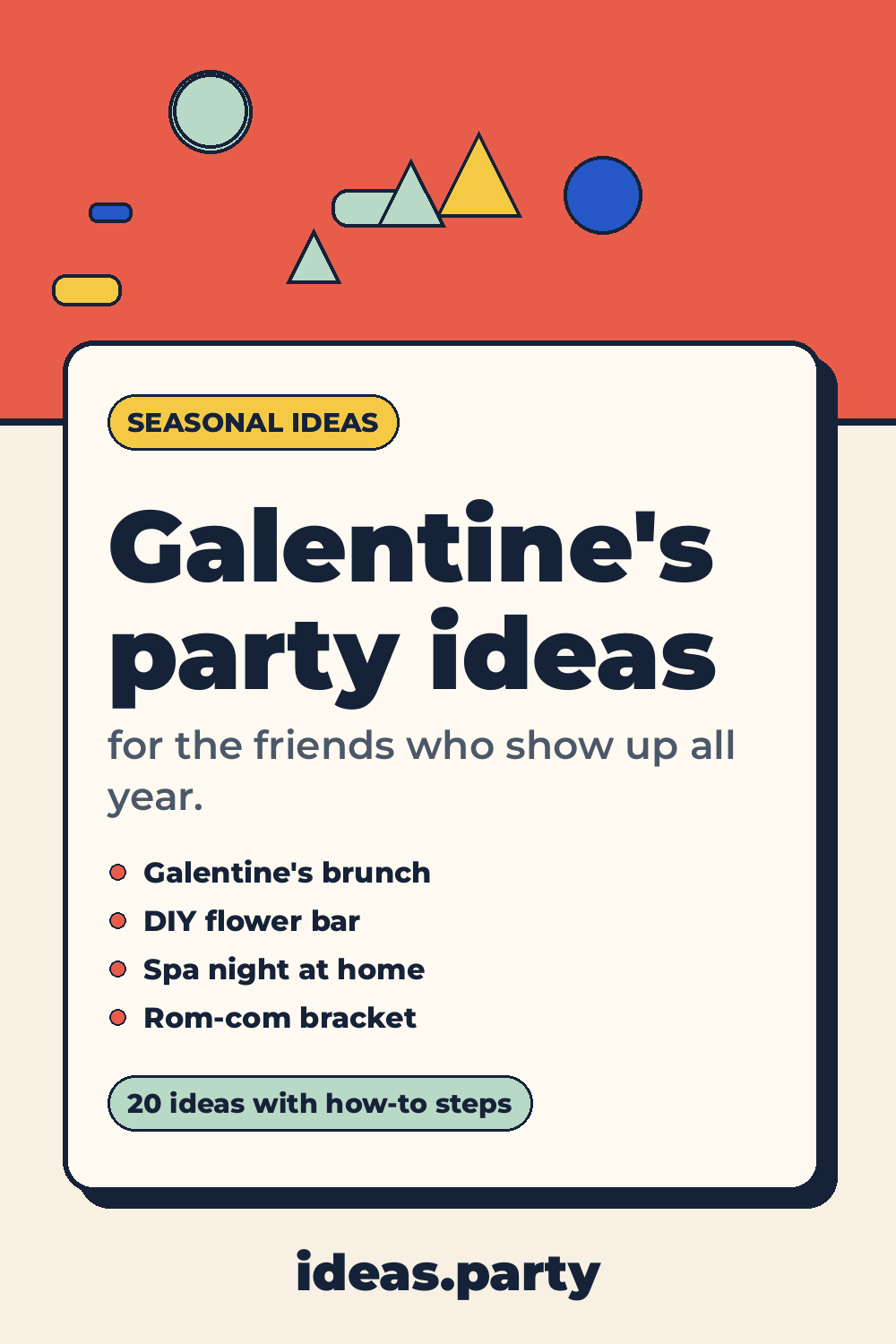 Graphic titled “Galentine's party ideas” from ideas.party