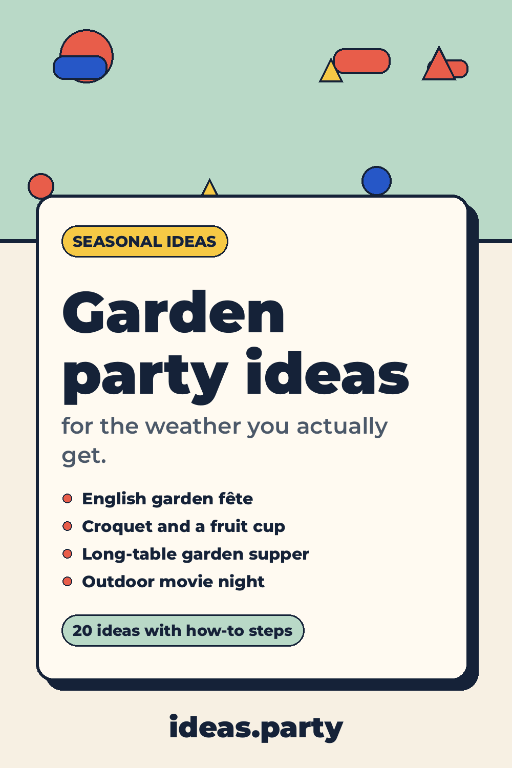 Graphic titled “Garden party ideas” from ideas.party