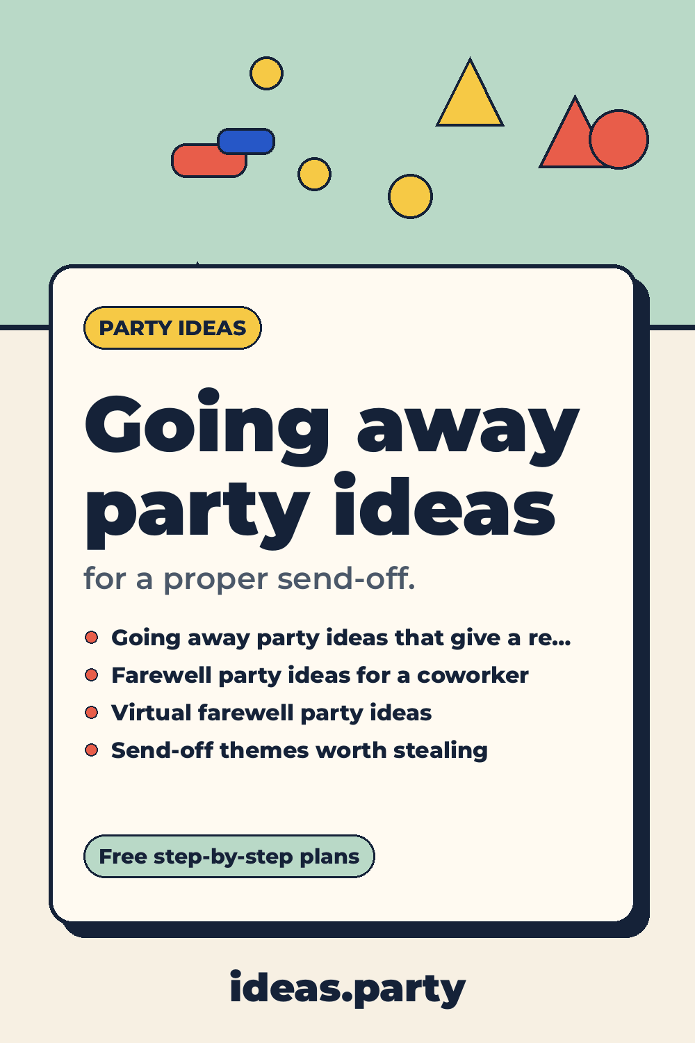 Graphic titled “Going away party ideas” from ideas.party