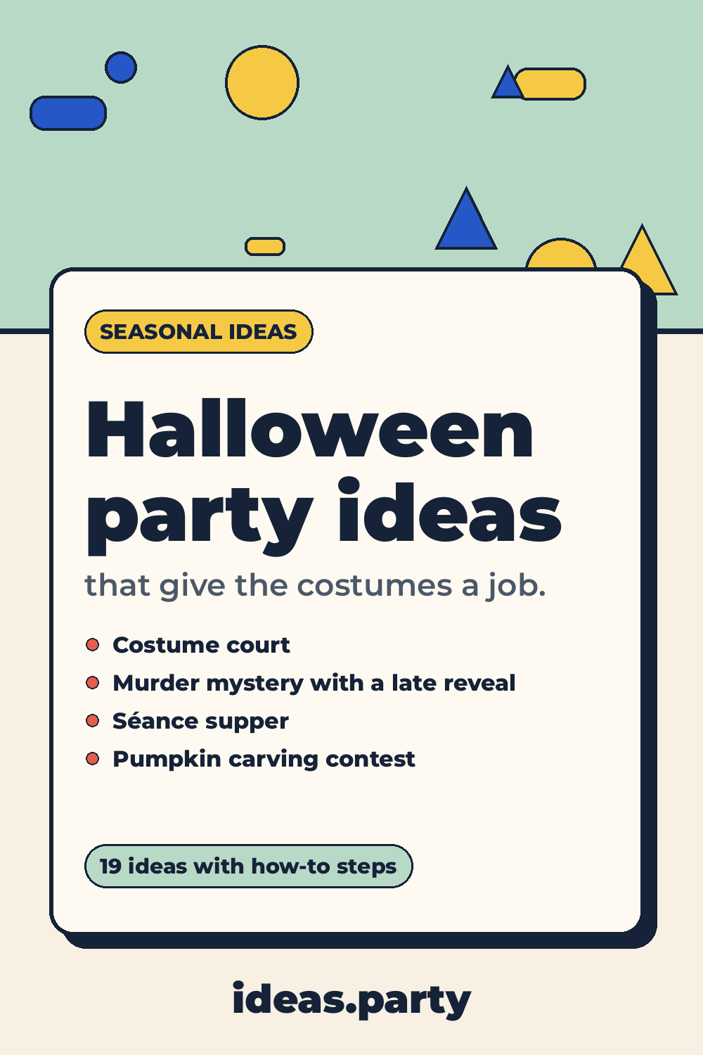 Graphic titled “Halloween party ideas” from ideas.party