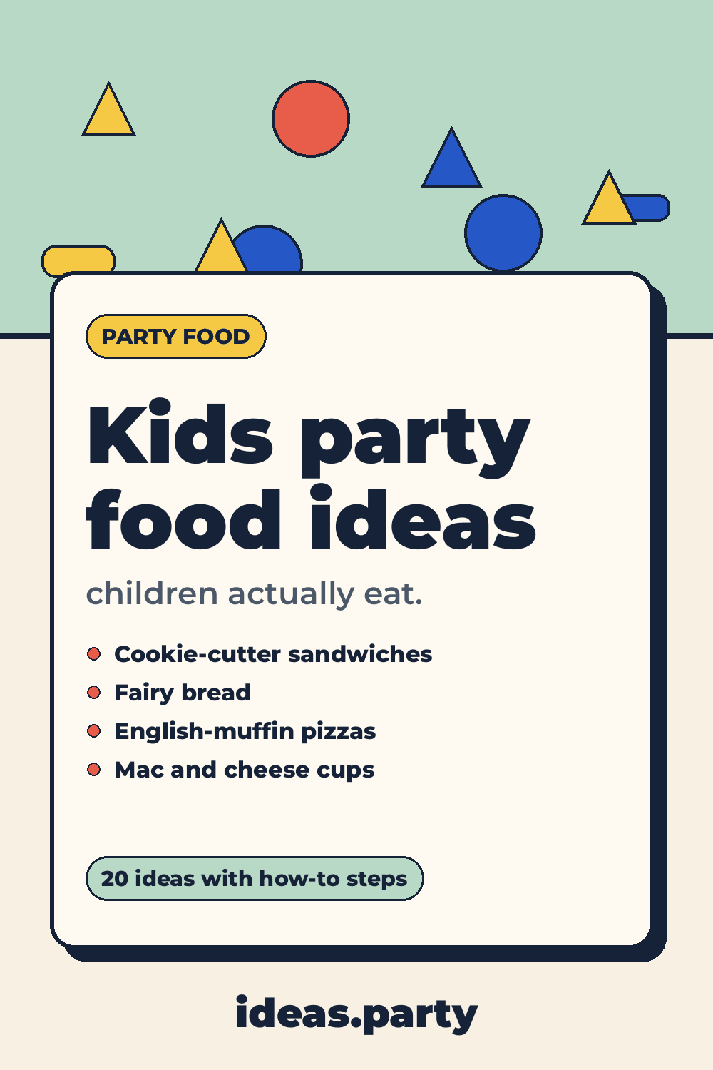 Graphic titled “Kids party food ideas” from ideas.party