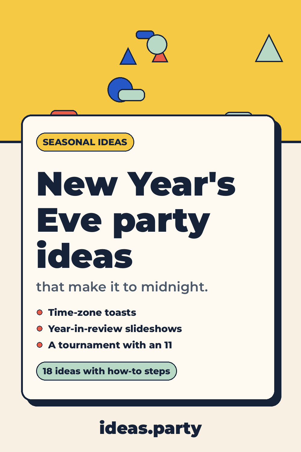 Graphic titled “New Year's Eve party ideas” from ideas.party