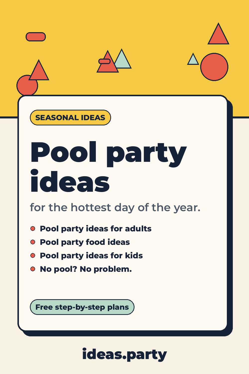 Graphic titled “Pool party ideas” from ideas.party