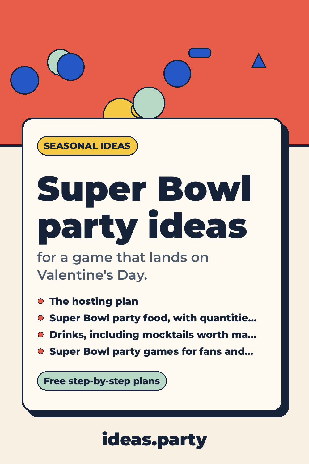 Graphic titled “Super Bowl party ideas” from ideas.party