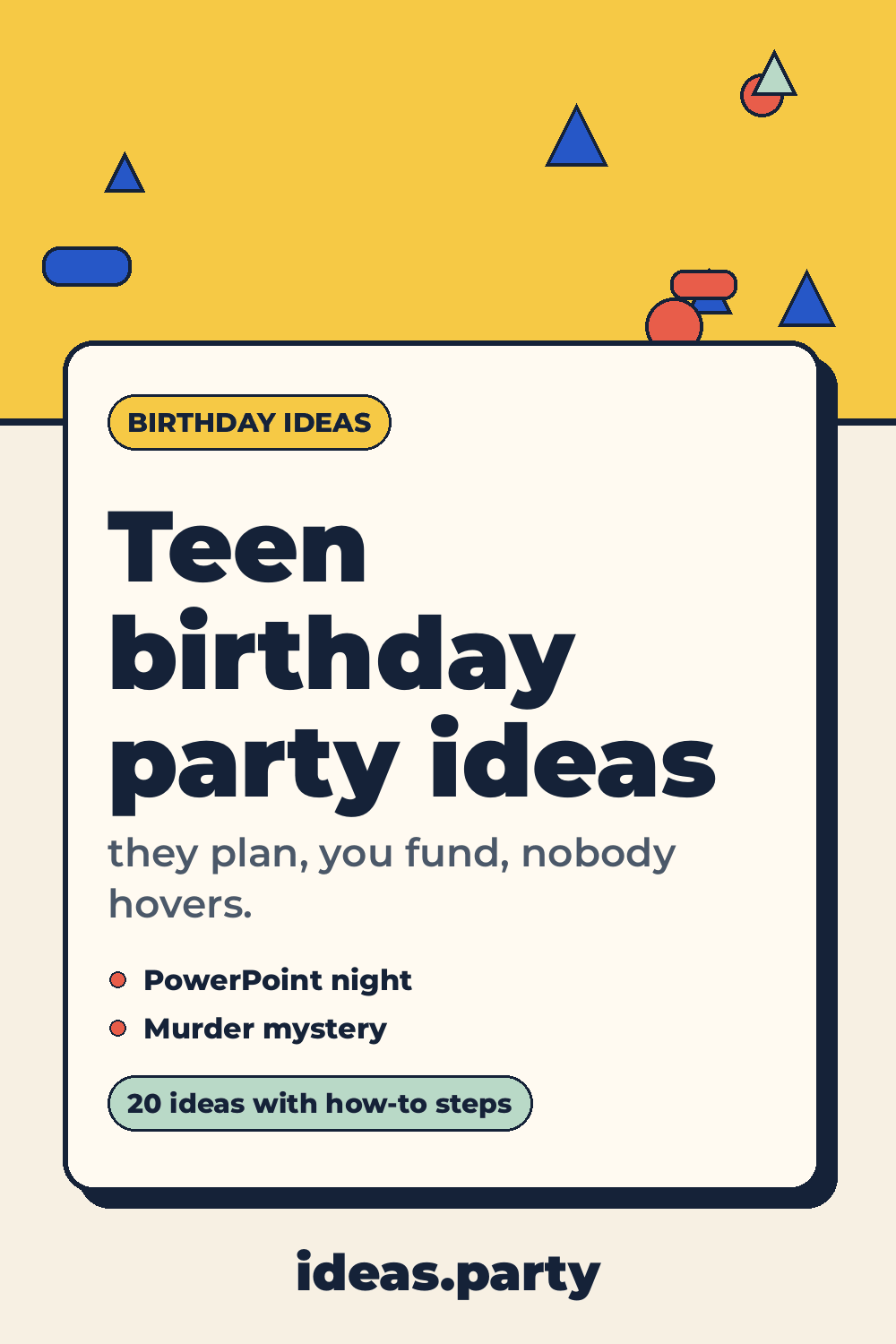 Graphic titled “Teen birthday party ideas” from ideas.party