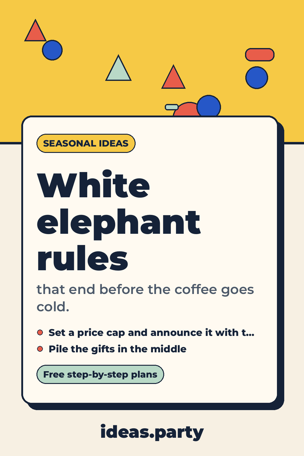 Graphic titled “White elephant rules” from ideas.party